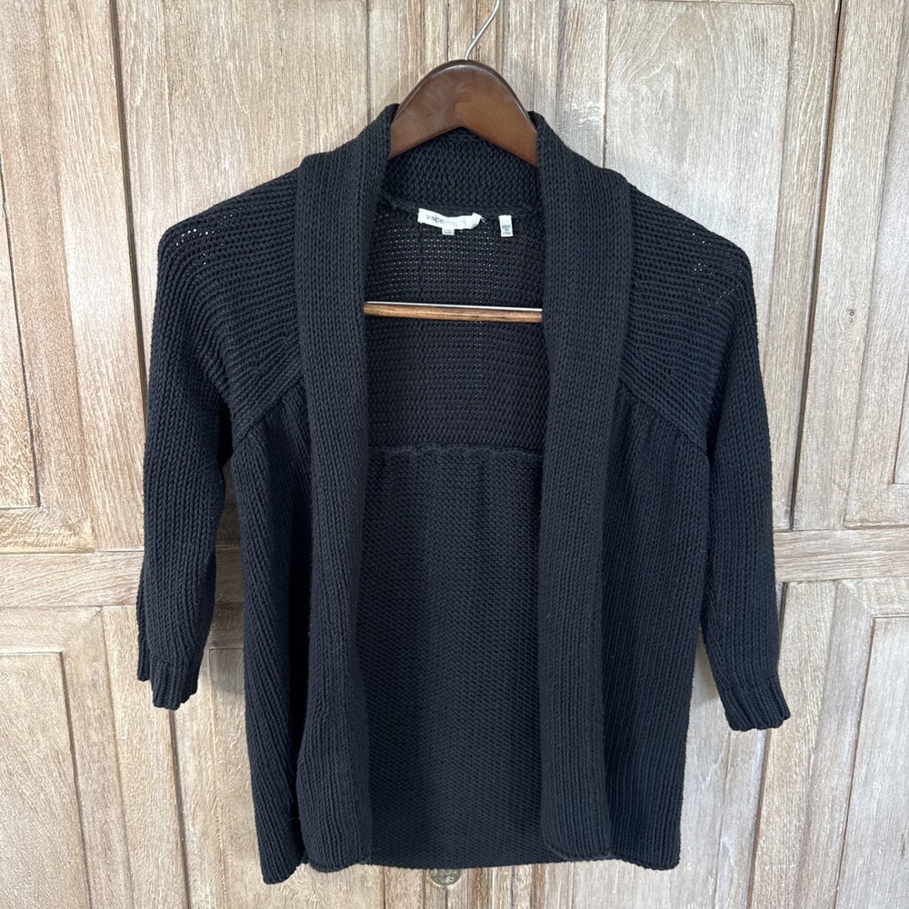 Vince Women's Black Open Knit Shawl Collar Cardigan Sweater XS 71341